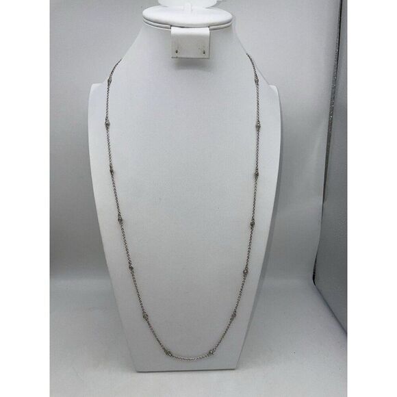 Judith Ripka Cubic Zirconia Station Necklace 36 Silver 925 Cable Chain
